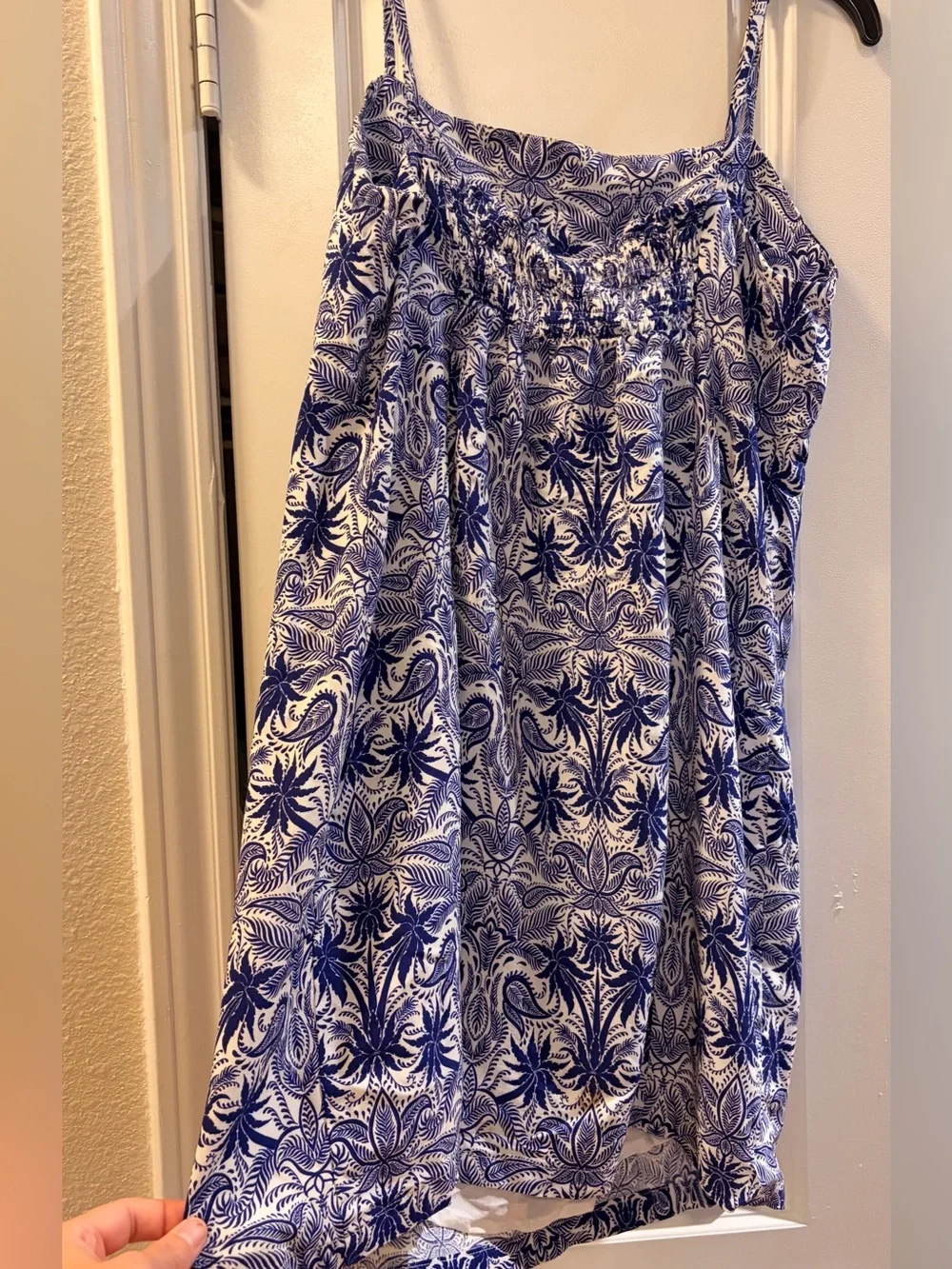 Bali Blue and White Rayon Tropical Print Mini Dress - Picture 5 of 12